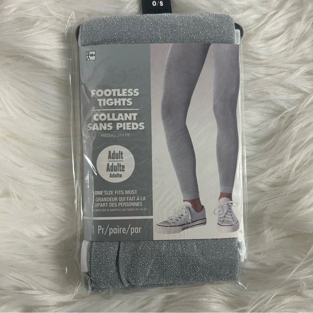 Silver shimmer Footless Tights for Adults NEW one size fits most costume